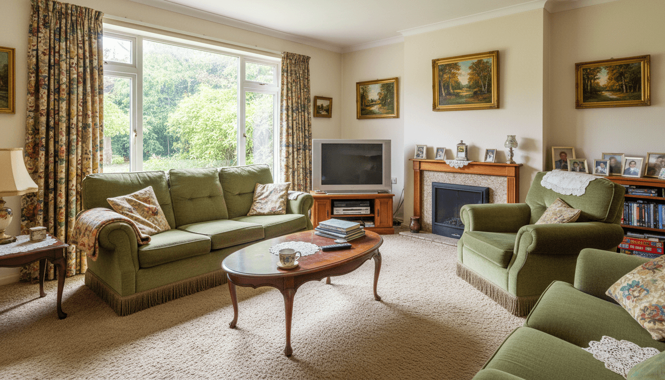 BEFORE: Dated kitchen with old cabinets and appliances